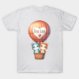 Valentine Cat Couple On Hot Air Balloon T-Shirt